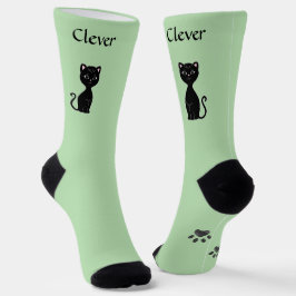 Calcetines Gracioso gato negro y patas en verde claro