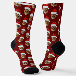 Calcetines Gracioso gato Personalizado Face Foto de Santa Hat