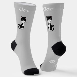 Calcetines Gracioso gato y patas de Tuxedo en gris claro