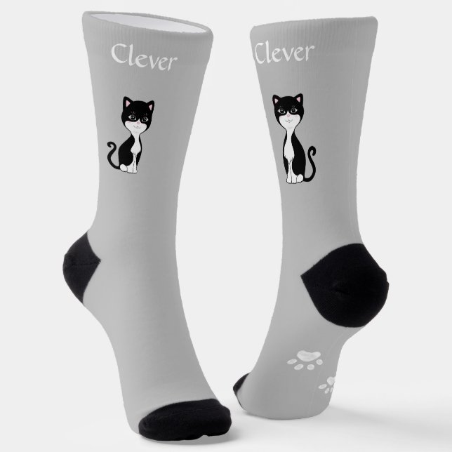 Calcetines Gracioso gato y patas de Tuxedo en gris claro (Angular)