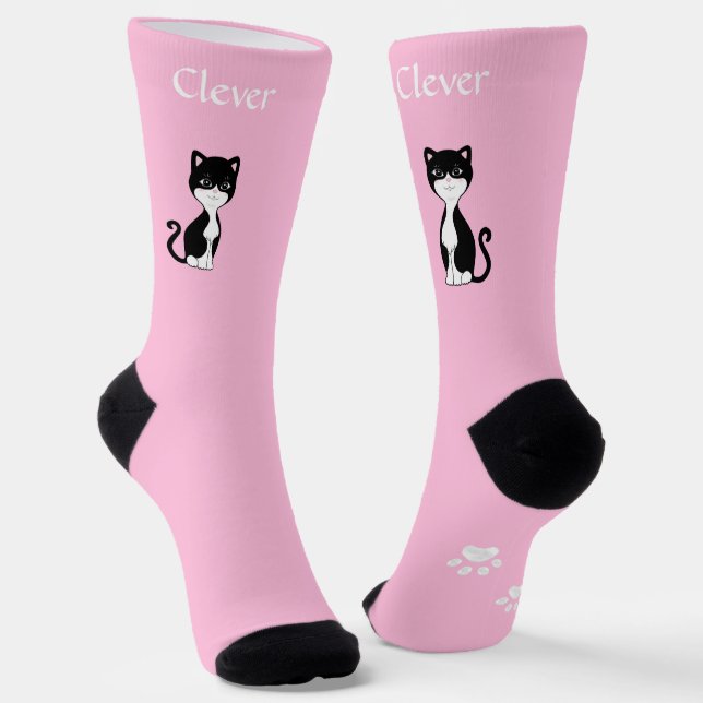 Calcetines Gracioso gato y patas de Tuxedo en rosa claro (Angular)