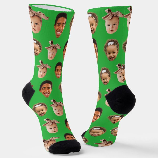 Calcetines Gracioso papá personalizado de 3 niños foto verde (Angular)