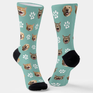 Calcetines Gracioso perro Personalizado y gato 3 fotos con pi
