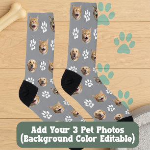 Calcetines Gracioso perro Personalizado y gato 3 fotos con pi