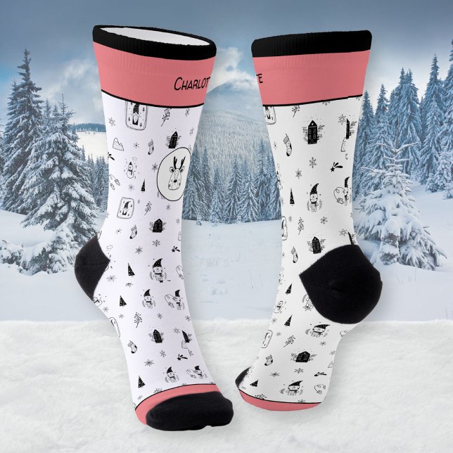 Calcetines Graciosos árboles nórdicos de invierno de renos (Funny Nordic Gnomes Reindeer Winter Trees Socks ©Susanne Sachers - Sunny Mind 🌞)