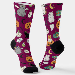 Calcetines Graciosos gatos y calabazas de Halloween