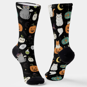 Calcetines Graciosos gatos y calabazas de Halloween