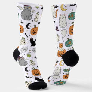 Calcetines Graciosos gatos y calabazas de Halloween