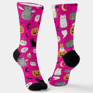 Calcetines Graciosos gatos y calabazas de Halloween