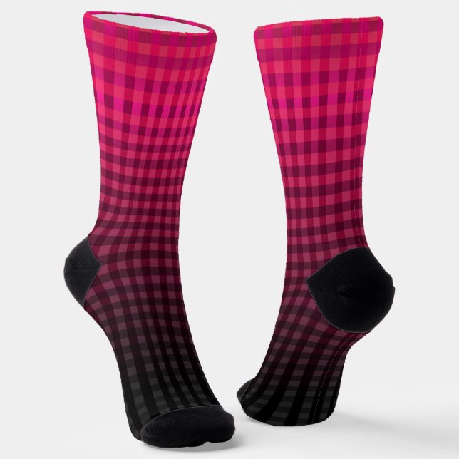 Calcetines Gradiente de patrón de cuadros rojos y negros (Angular)