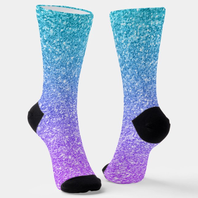 Calcetines Gradiente morado y turquesa textura falsa purpurin (Angular)