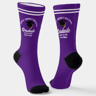 Calcetines Graduación personalizada de graduado morado blanco