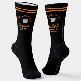 Calcetines Graduación personalizada de graduado negro naranja