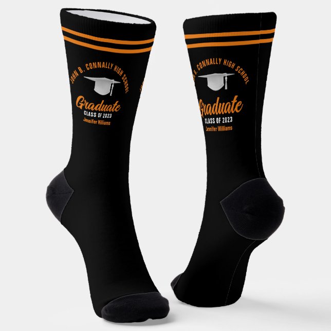 Calcetines Graduación personalizada de graduado negro naranja (Angular)