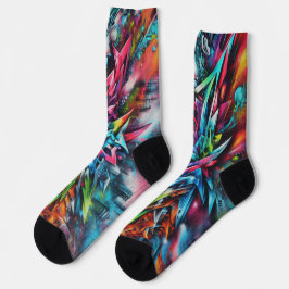 Calcetines Graffiti Streetart auf Ziegelwand mit Skyline 