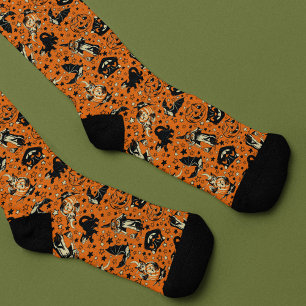 Calcetines Gráficos de Halloween de estilo vintage naranja y 