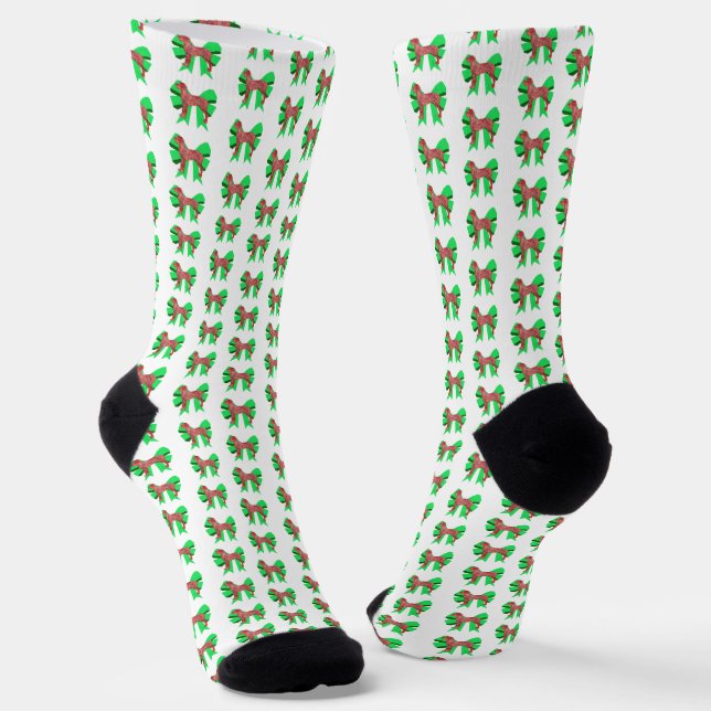 Calcetines Gran Danés Perro de Navidad Bow Silueta Blanca (Angular)
