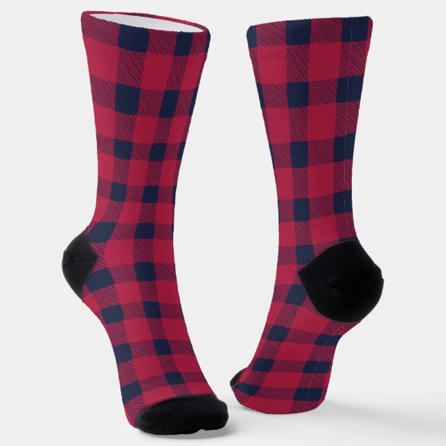 Calcetines Granja de búfala roja y azul dibujada a mano (Angular)