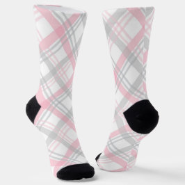 Calcetines Gray and Pink Plaid Crew Socks