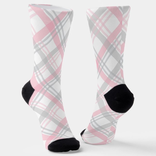Calcetines Gray and Pink Plaid Crew Socks (Angular)