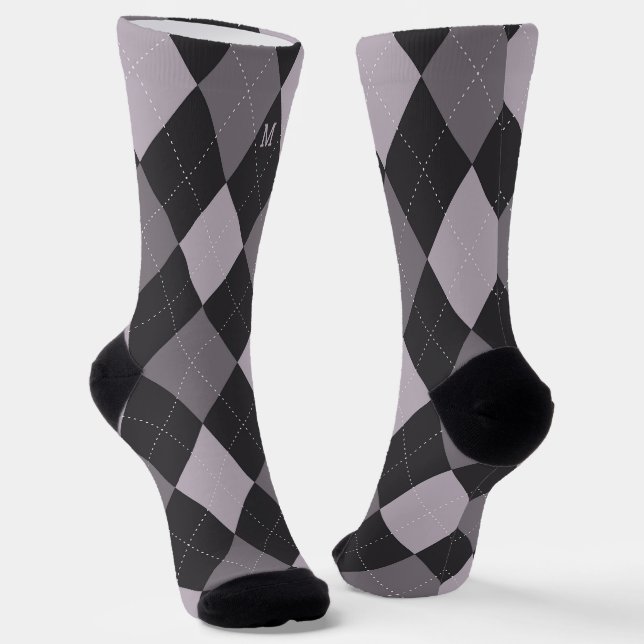 Calcetines Gray Argyle Monograma Inicial (Angular)