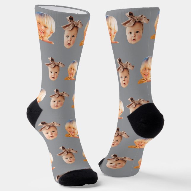 Calcetines Gray Funny Personalizado 2 Face Photo Dad (Angular)