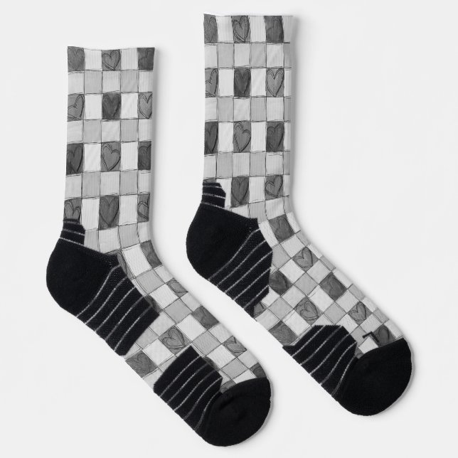 Calcetines Gray Gingham Heart Socks (Derecha)