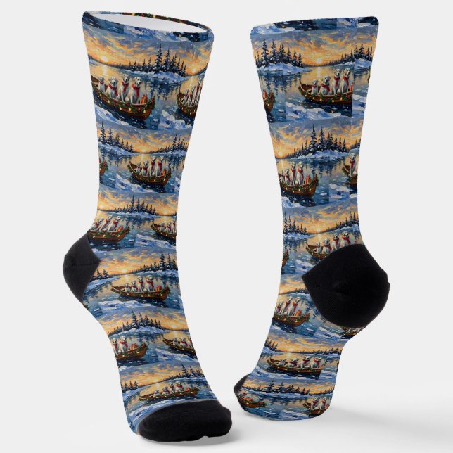 Calcetines Great Pyrenees Christmas Boat Holiday (Angular)