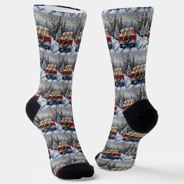 Calcetines Great Pyrenees Christmas Red Truck Holiday (Angular)