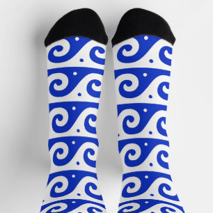 Calcetines Greca, Patrón de Onda Mediterránea, Azul
