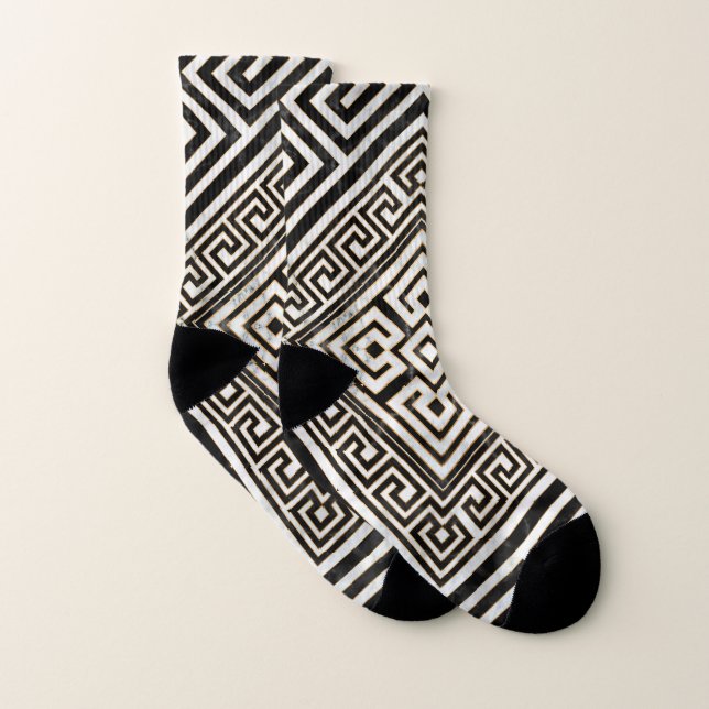 Calcetines Greek Meander - Greek Key Black and White Marble (Par)