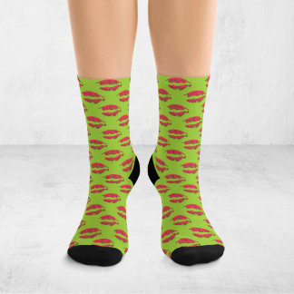 Calcetines Green and Red Pop Art Kissing Lips XOXO
