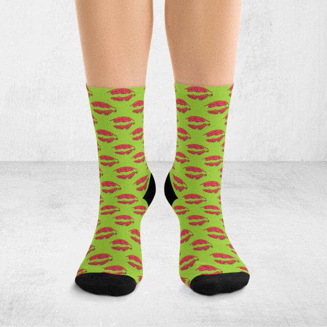 Calcetines Green and Red Pop Art Kissing Lips XOXO (Subido por el creador)