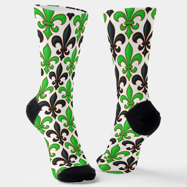 Calcetines Green Black Baroque Fleur-de-lis Pattern Design  (Subido por el creador)
