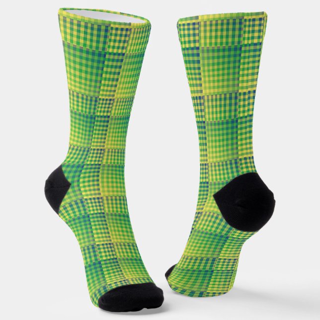 Calcetines Green Blue Checker Abstract Pattern (Angular)