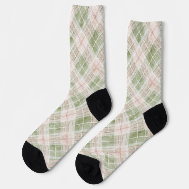 Calcetines Green Blush Pink Plaid Stripes (Izquierda)