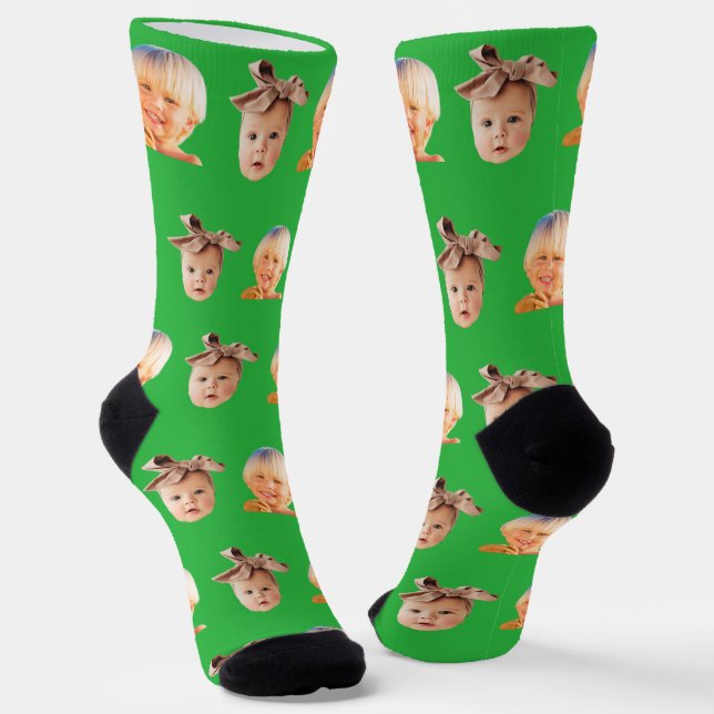 Calcetines Green Funny Personalizado 2 Face Photo Dad (Angular)