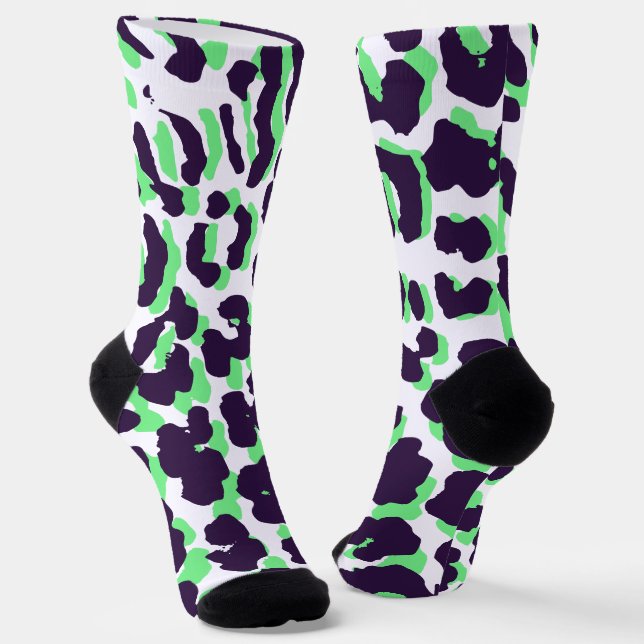Calcetines Green Leopard Print Sustainable Premium Crew Socks (Angular)