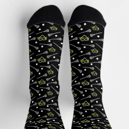 Calcetines Green on Black Lacrosse Sticks & Hearts Pattern (P