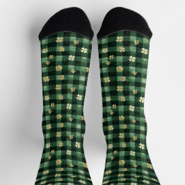 Calcetines Green Plaid Gold Shamrocks St. Patrick's Day  