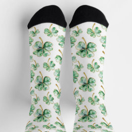 Calcetines Green White Gold Shamrocks St. Patrick's Day  
