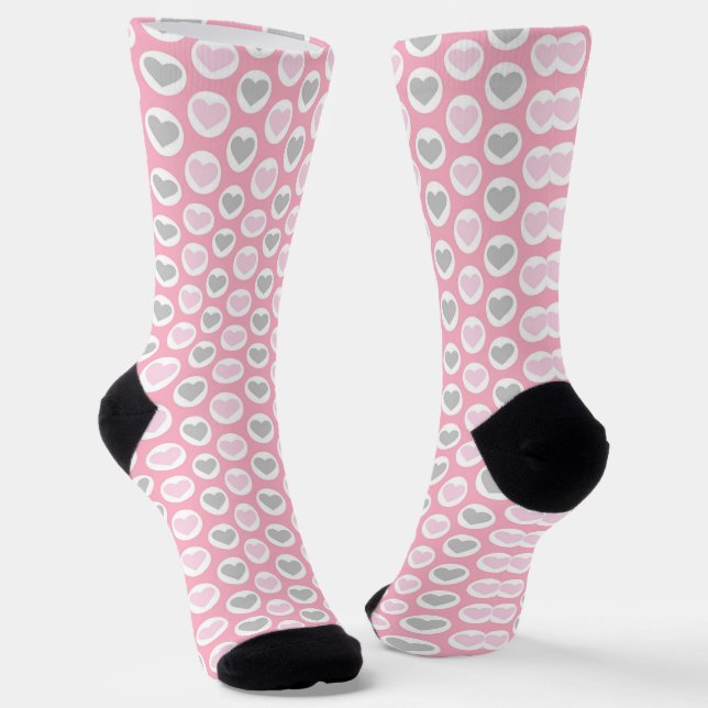 Calcetines Grey and Pink Hearts Socks Valentine's Present (Angular)