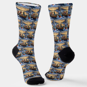 Calcetines Griffon de caza alámbrico Navidad Barco Fiesta