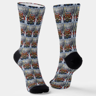Calcetines Grifón de caza de pelo duro Camión Rojo de Navidad