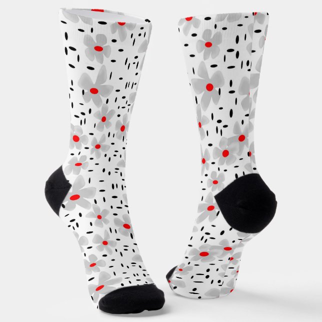Calcetines gris con flores rojas sobre fondo blanco retro (Angular)