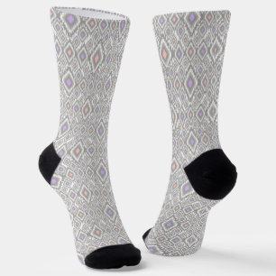 Calcetines Gris, lílac, coral, diamantes en blanco