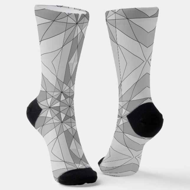 Calcetines Gris negro blanco Mosaico Triángulo Patrón retro (Angular)