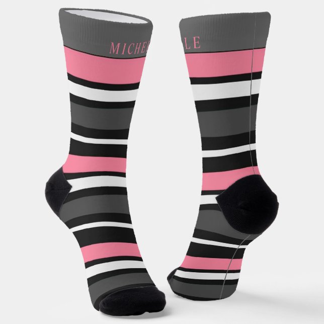 Calcetines Gris negro rosado blanco rayado para nombre person (Angular)
