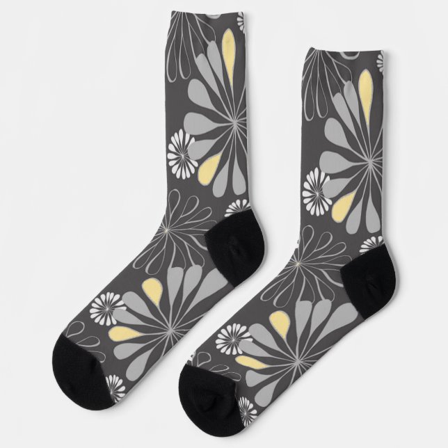 Calcetines Gris y Amarillo Floral de Moda (Izquierda)