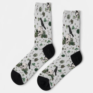 Calcetines Gris y cráneos y Rosas verdes del Día de San Patri